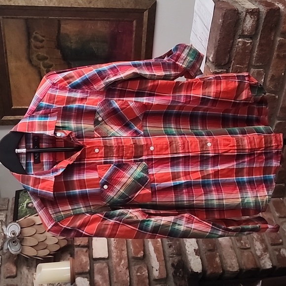 Ralph Lauren Black Label Red and Green Plaid Button Down Cotton Madras Shirt - Picture 2 of 7